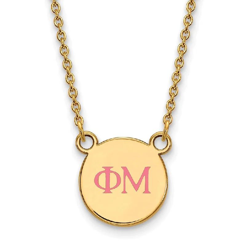 Stylish Necklace for Special Events-14K Plated Silver Phi Mu Small Pink Enamel Greek Letters Necklace