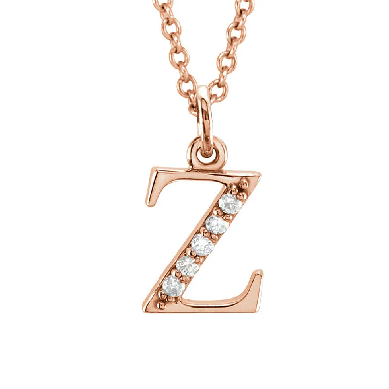 Layered Necklace for Special Occasions-The Abbey 14k Rose Gold Diamond Lower Case Initial 'z' Necklace 16 In