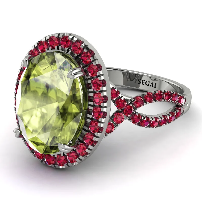 Sterling Silver Ring for Special Occasions-Glamorous Oval Peridot Ring - Jordyn No. 812