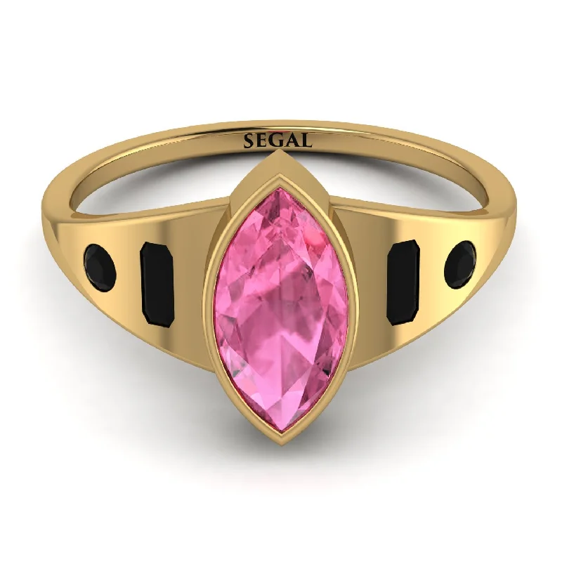 Custom Silver Ring for Special Gifts-Marquise Bezel Pink Moissanite Ring - Juliana No. 807