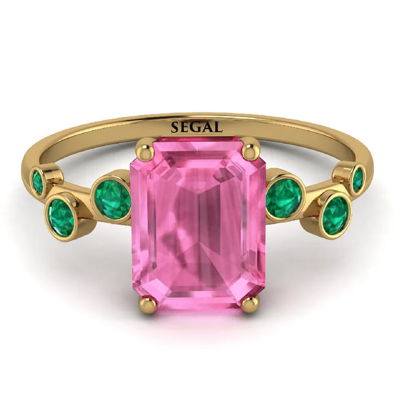 Classic Titanium Wedding Ring-Emerald Cut Pink Moissanite Ring With Bezel - Alina No. 804