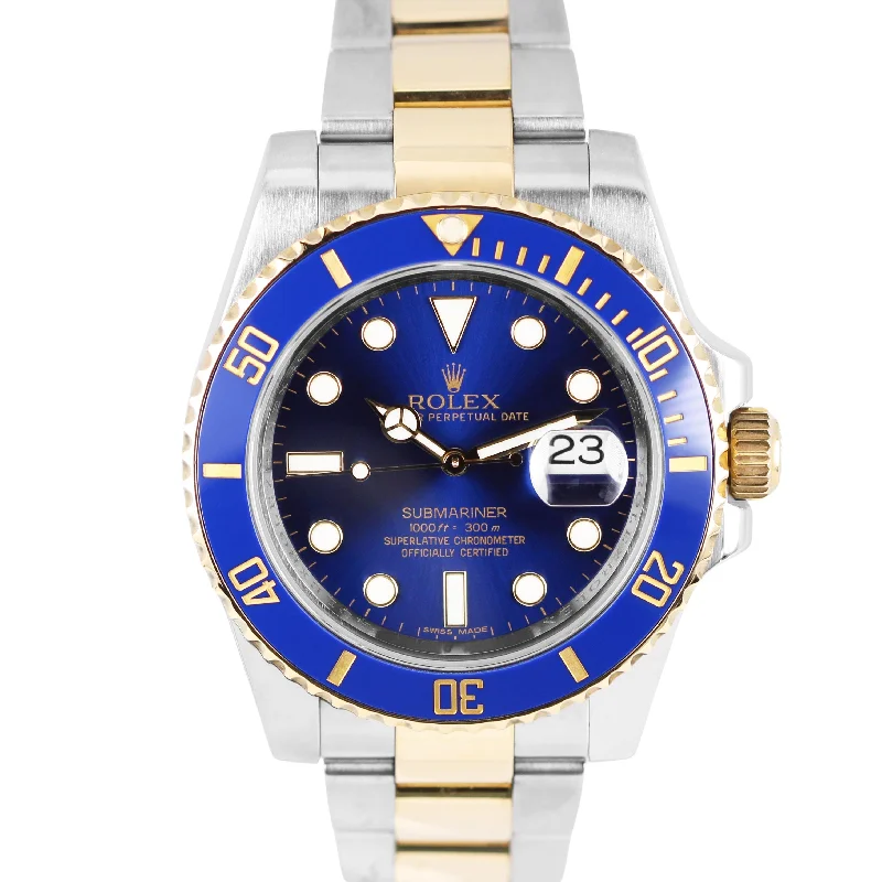 Luxury Watches with Gemstone Detailing-Rolex Submariner Date Two-Tone 18K Yellow Gold Steel Blue 40mm 116613 LB Watch