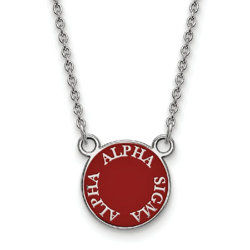 Dainty Chain Necklace for Elegant Look-Sterling Silver Alpha Sigma Alpha Small Enamel Disc Necklace