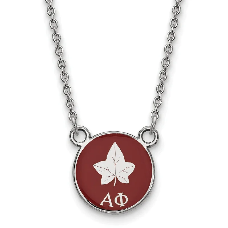 Crystal Pendant Necklace for Special Occasions-Sterling Silver Alpha Phi Small Red Enamel Logo Necklace