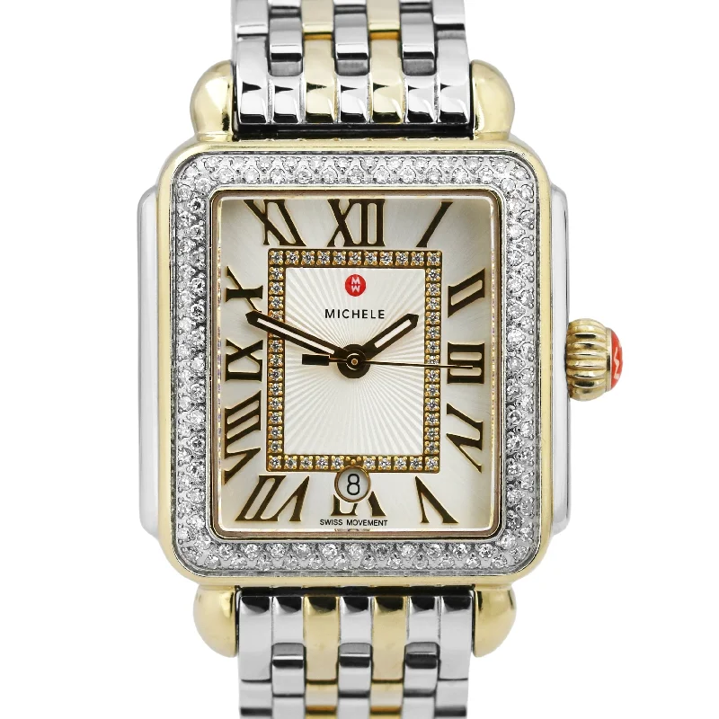 Designer Watches with Diamonds-PAPERS Michele Deco Madison DIAMOND Sunray Steel Quartz 33mm MW06T01C5018 B+P