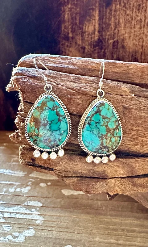 Fashionable Stud Earrings for Women-LANDSCAPE NAVAJO TURQUOISE Sterling Silver Earrings