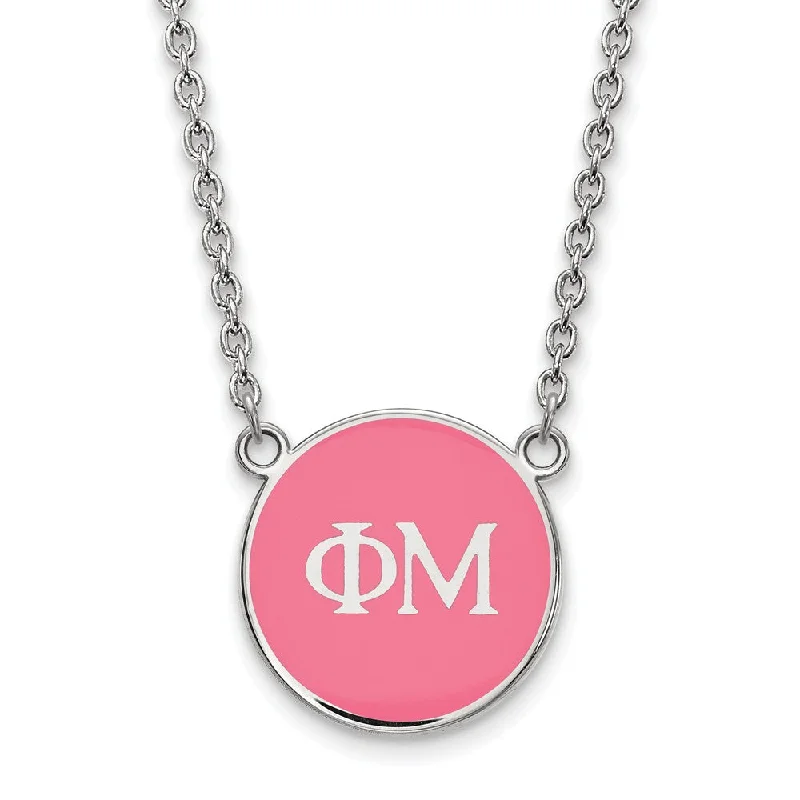 Customizable Charm Necklace-Sterling Silver Phi Mu Small Pink Enamel Disc Necklace