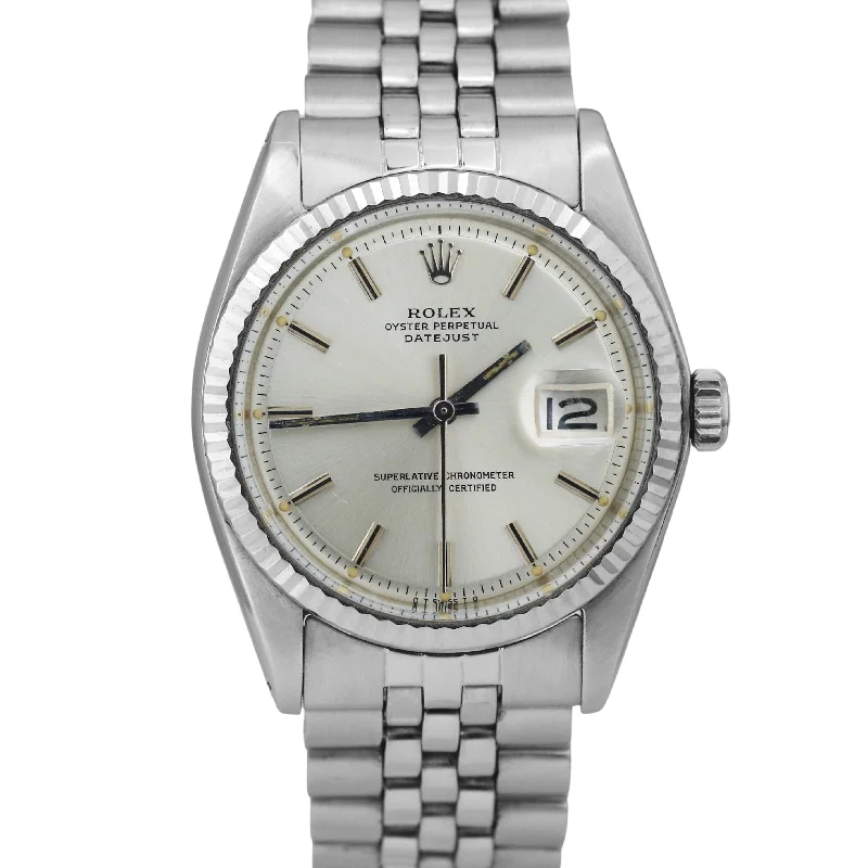 Solar Powered Smart Watches for Women-Rolex DateJust 36mm SILVER PIE PAN Stainless Steel 18K Fluted JUBILEE 1601 BOX