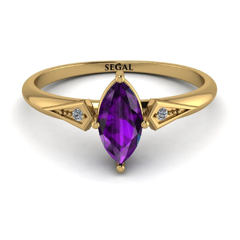 Designer Gold Ring for Engagement-Marquise Amethyst Geometrical Engagement Ring - Reese No. 301