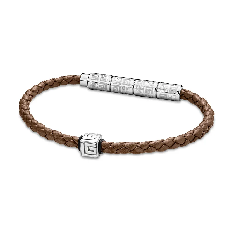 Customized Bracelets for Family Gifts-Gabriel Stainless Steel And Brown Bracelet