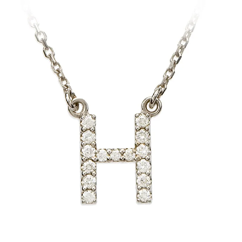 Handcrafted Silver Necklace for Gifts-1/8 Cttw Diamond & 14k White Gold Block Initial Necklace, Letter H