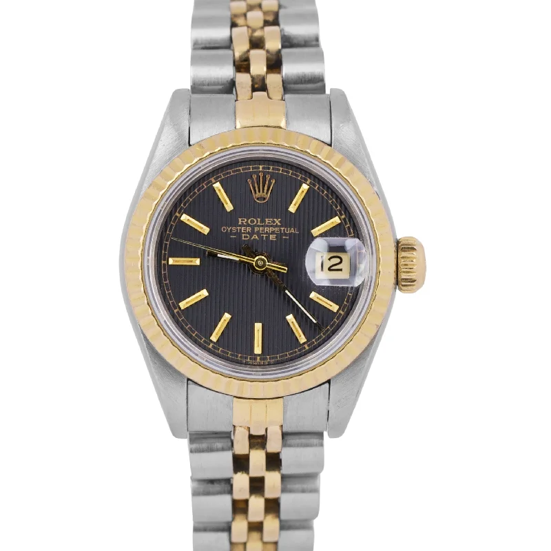 Designer Watches for Corporate Professionals-PAPERS Rolex DateJust 26mm BLACK TAPESTRY Jubilee 18K Two-Tone Fluted 69173 B+P