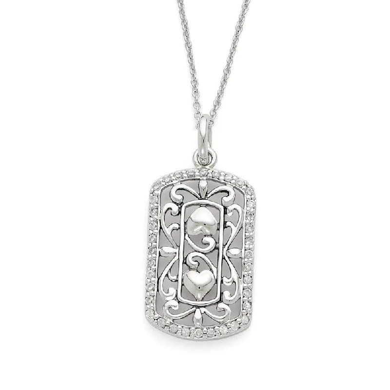 Unique Pendant Necklace for Casual Wear-Rhodium Plated Sterling Silver & CZ Thankful for You Necklace, 18 Inch