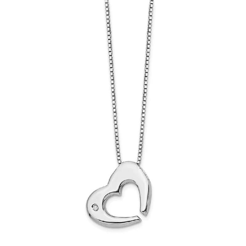 Long Chain Necklace for Layering-Cutout Diamond Heart Necklace in Rhodium Plated Silver, 18-20 Inch