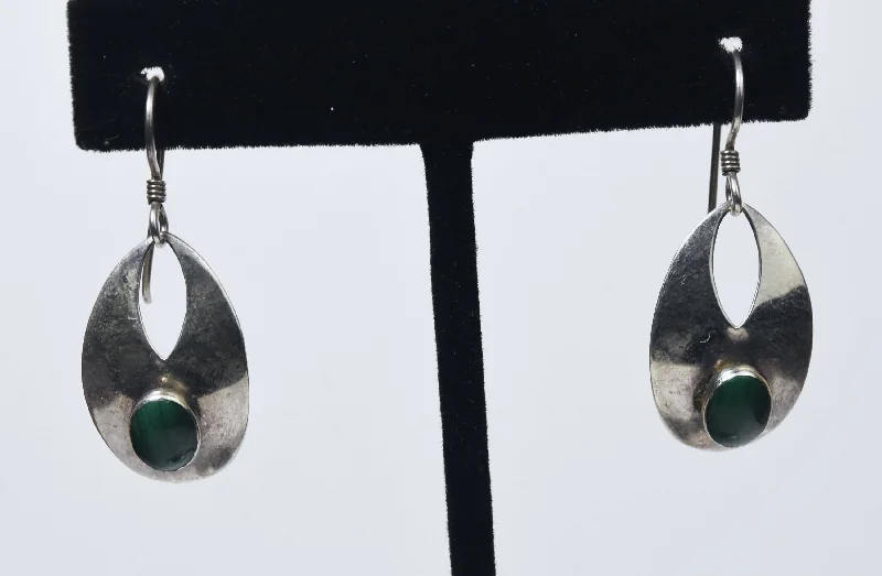 Classic Earrings for Every Occasion-Sterling Silver Malachite Modern Design Dangle Earrings