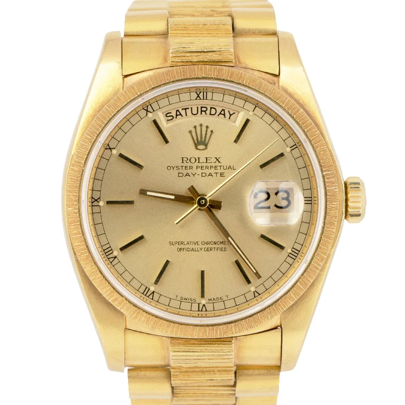 High-Tech Watches for Smart Living-UNPOLISHED PAPERS Rolex Day-Date President Champagne BARK 36mm Watch 18078 B+P