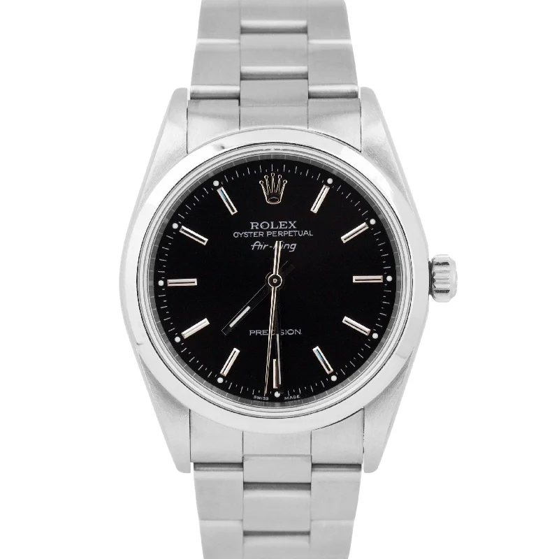 Fashion Watches with Stylish Watch Faces-Rolex Air-King Precision BLACK Stainless Steel 34mm Automatic Watch 14000M