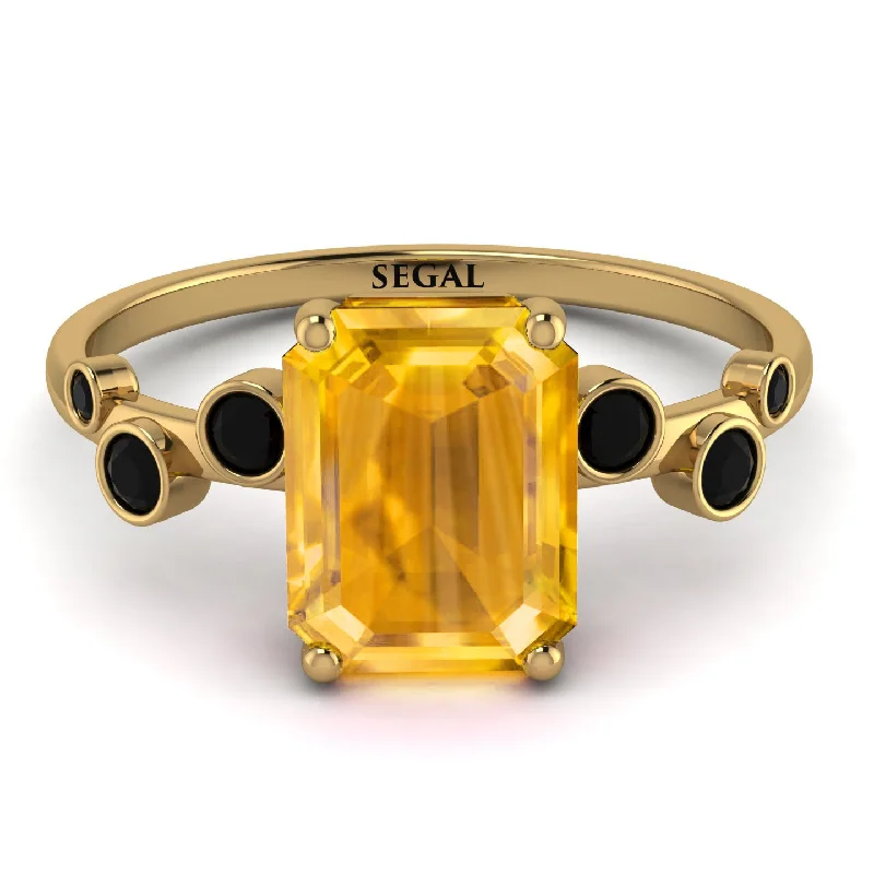 Elegant Diamond Engagement Ring-Emerald Cut Yellow Diamond Ring With Bezel - Alina No. 1007