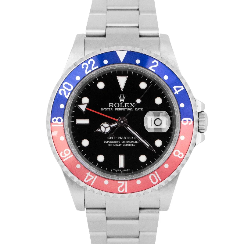 Classic Watches with Roman Numerals for Timeless Look-PAPERS Rolex GMT-Master II PEPSI Rectangle Blue Red NO-HOLES 40mm 16710 B+P