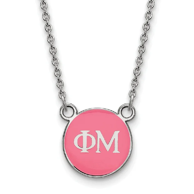 Bridal Necklace with Pearls-Sterling Silver Phi Mu XS (Tiny) Pink Enamel Disc Necklace