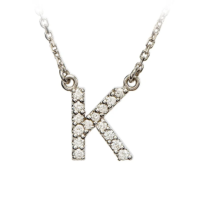 Unique Handmade Necklace-1/8 Cttw Diamond & 14k White Gold Block Initial Necklace, Letter K