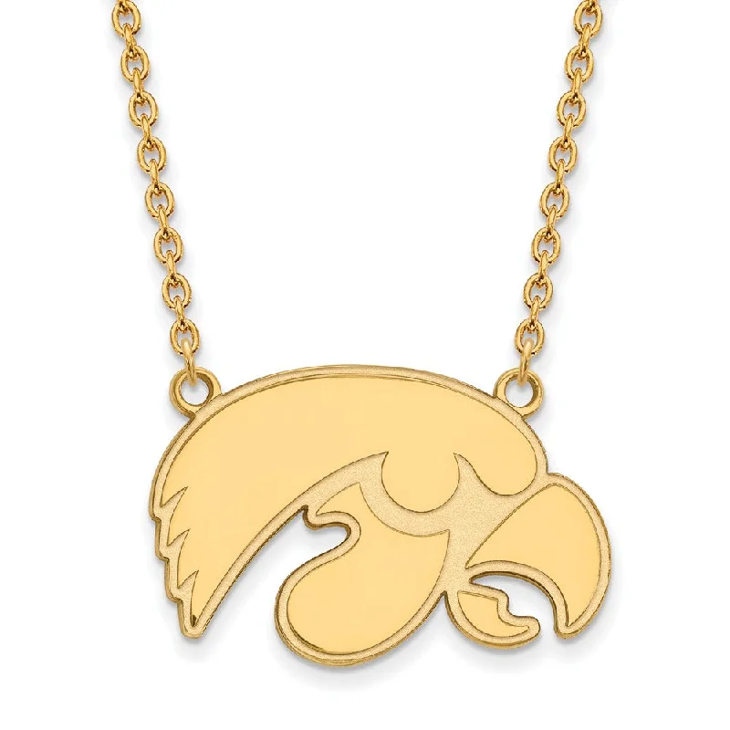 Adjustable Silver Necklace for Comfort-14k Gold Plated Silver U of Iowa Hawkeye Pendant Necklace