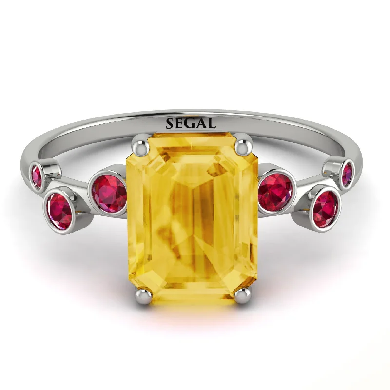 Designer Wedding Ring Set for Couples-Emerald Cut Citrine Ring With Bezel - Alina No. 612