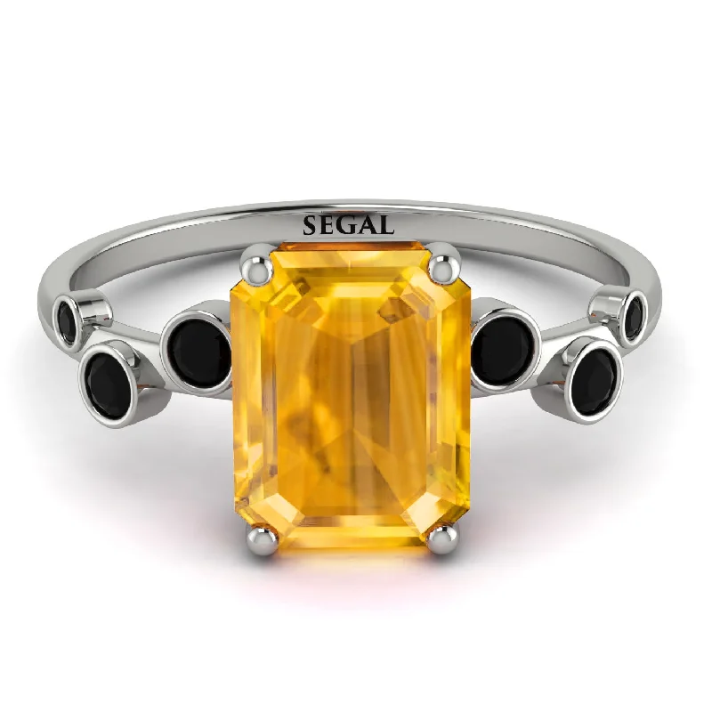 Vintage Ring with Sapphire-Emerald Cut Yellow Diamond Ring With Bezel - Alina No. 1009