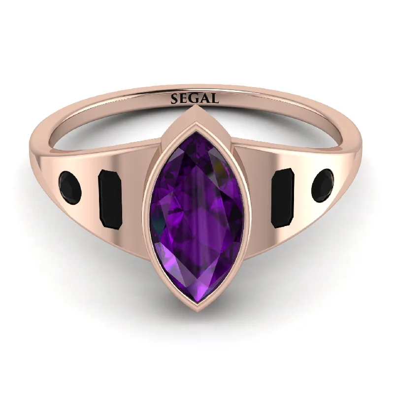 Personalized Engagement Ring with Names-Marquise Bezel Amethyst Ring - Juliana No. 308