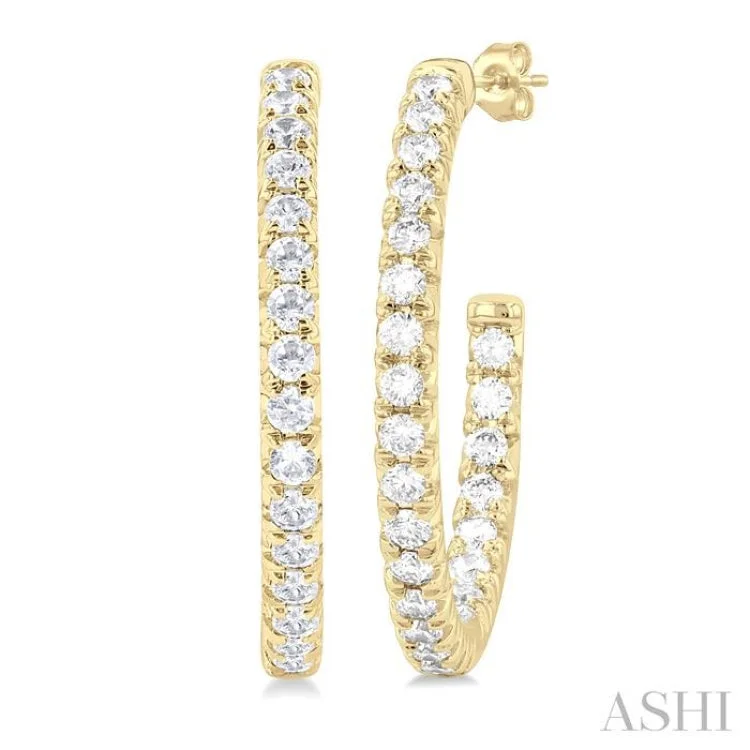 Elegant Earrings for Bridal Shower-1/2 ctw French Pave Set Round Cut Diamond Fashion Half Hoop Earring in 14K Yellow Gold