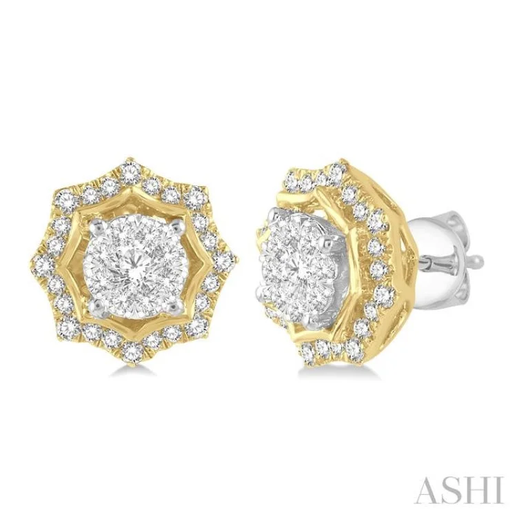 Modern Earrings for Women-1/2 ctw Star Lattice Lovebright Round Cut Diamond Earring in 14K White and Yellow Gold