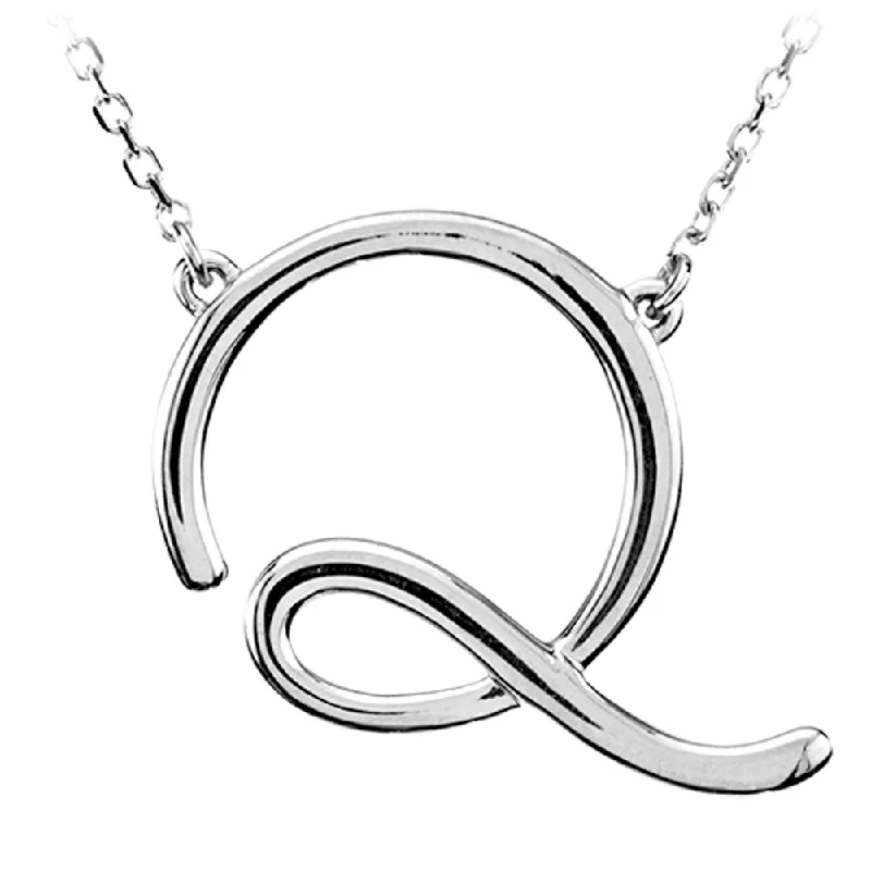 Cute Necklace for Teen Girls-Sterling Silver, Olivia Collection, Medium Script Initial Q Necklace