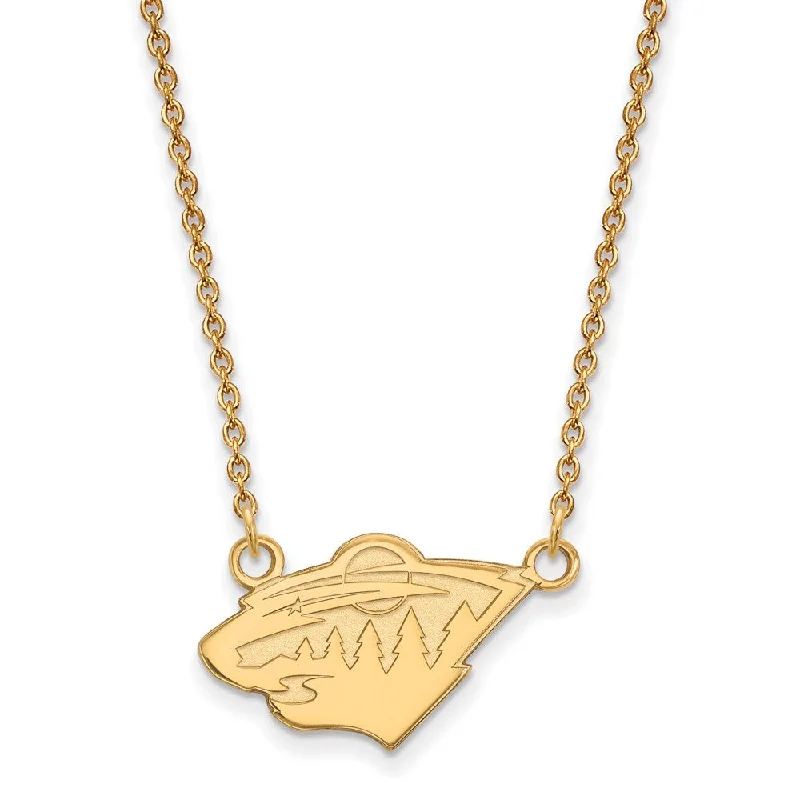 Gold Necklace with Initial Pendant-14k Yellow Gold NHL Minnesota Wild Small Necklace, 18 Inch