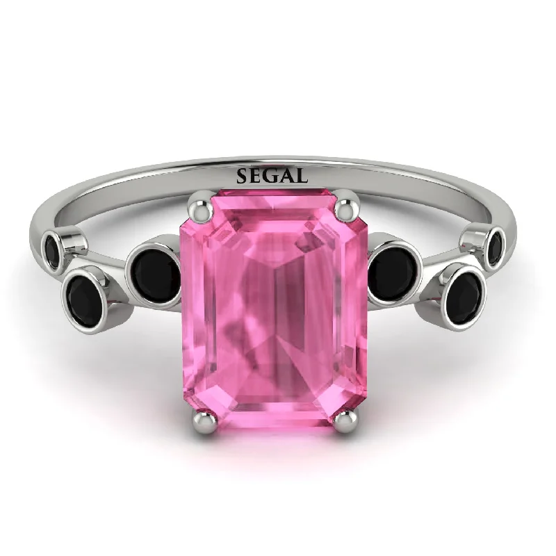 Silver Men’s Ring with Design-Emerald Cut Pink Moissanite Ring With Bezel - Alina No. 809