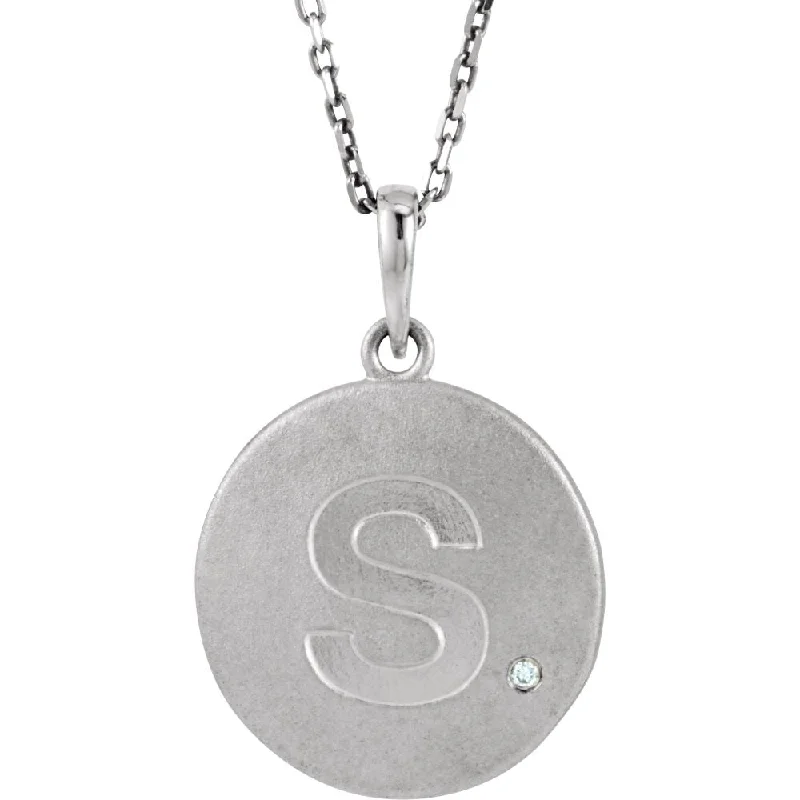 Elegant Silver Necklace for Formal Occasions-The Emma Sterling Silver Diamond Block Initial S Disc Necklace, 18 In.