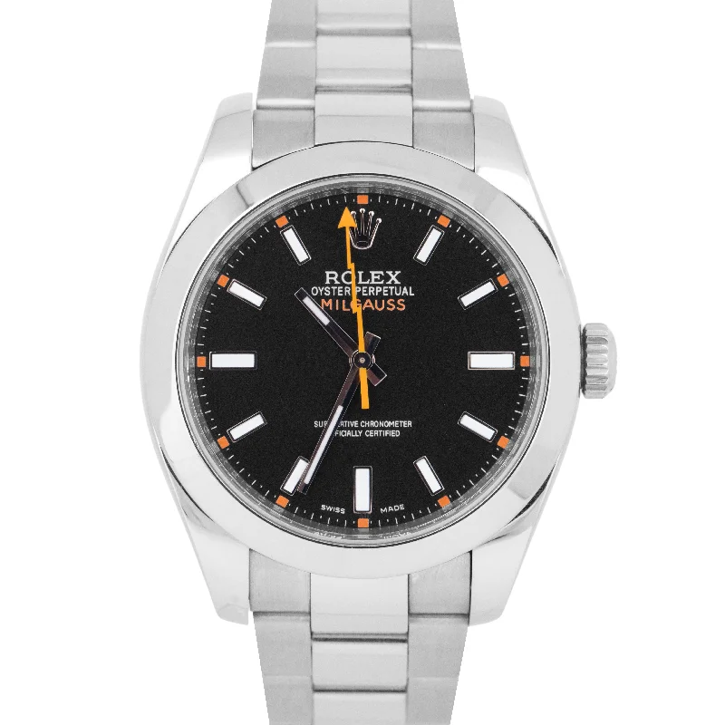 Luxury Sports Watches for Men-MINT Rolex Milgauss Black Orange Stainless Steel 40mm Automatic Watch 116400