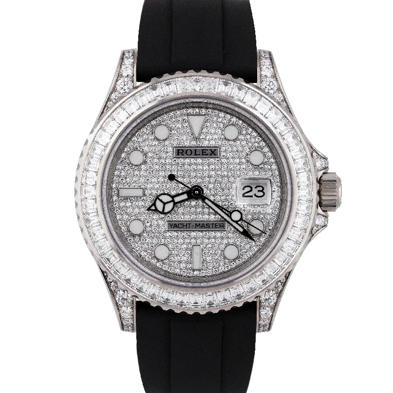 Sports Watches with GPS for Fitness-Rolex Yacht-Master 18K White Gold BAGUETTE PAVE DIAMOND DIAL 42mm 226679 TBR B+P