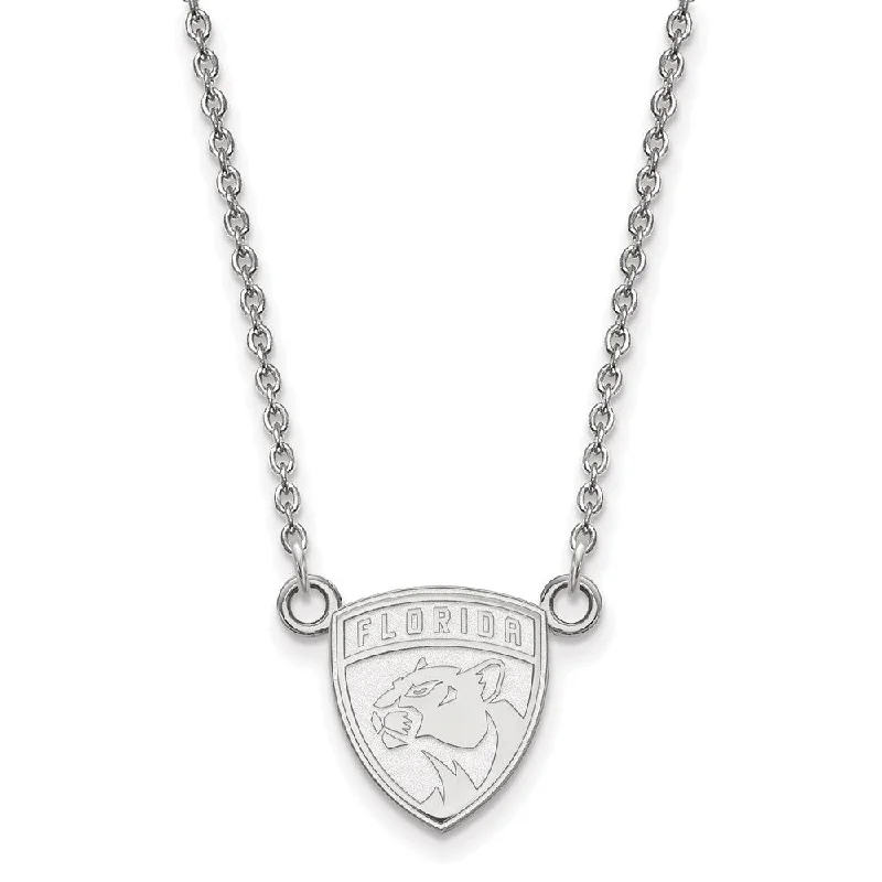 Wedding Necklace for Brides-14k White Gold NHL Florida Panthers Small Necklace, 18 Inch