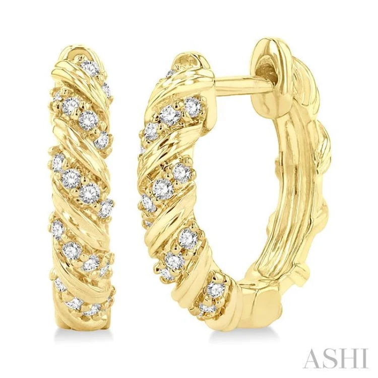 Beautiful Earrings for Evening Parties-1/5 ctw Petite Swirl Round Cut Diamond Fashion Huggies in 10K Yellow Gold