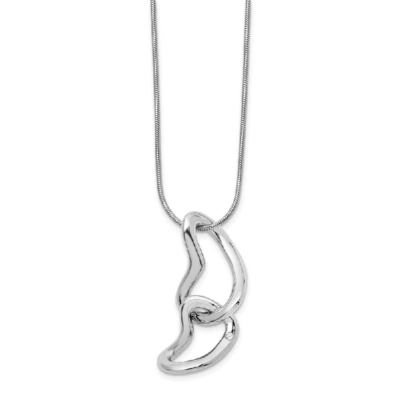 Trendy Necklace for Young Adults-Twisted Diamond Double Heart Adj. Necklace in Rhodium Plated Silver