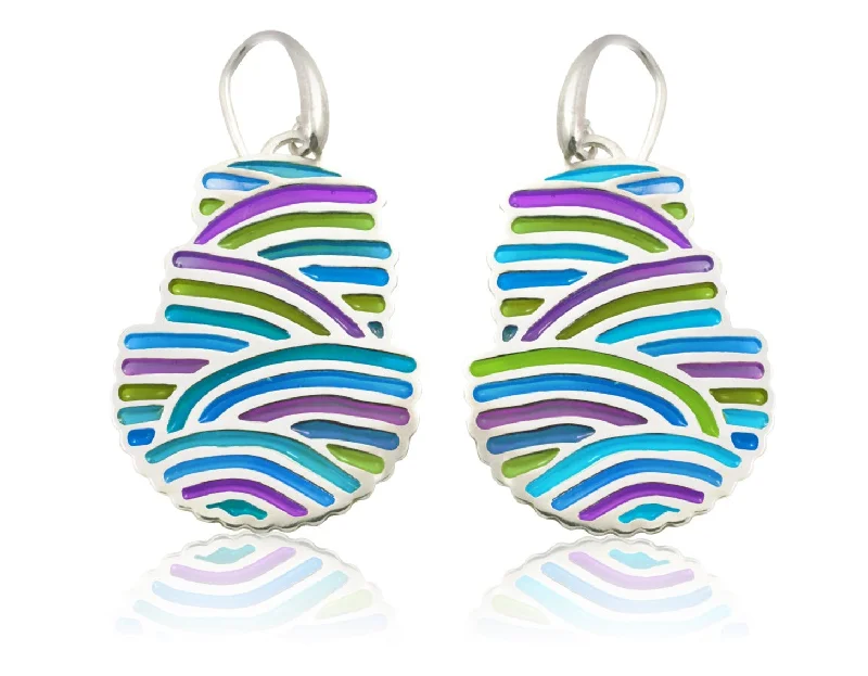 Neon Earrings for Parties-Colorful blue green joyful dangle earrings, sterling silver & cold enamel