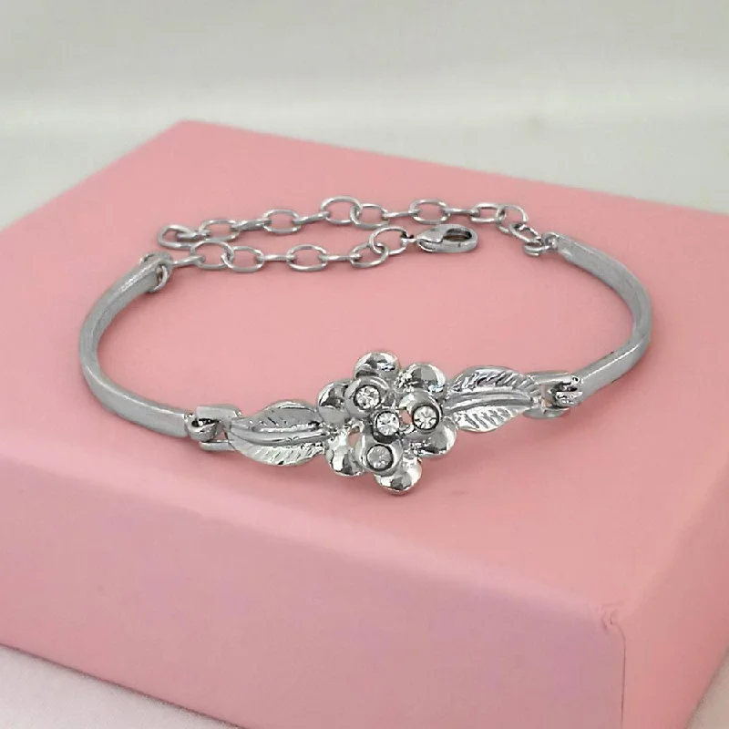 Custom Birthstone Bangles for Gifts-Urthn Silver Plated Floral Adjustable Bracelet  - 1400560