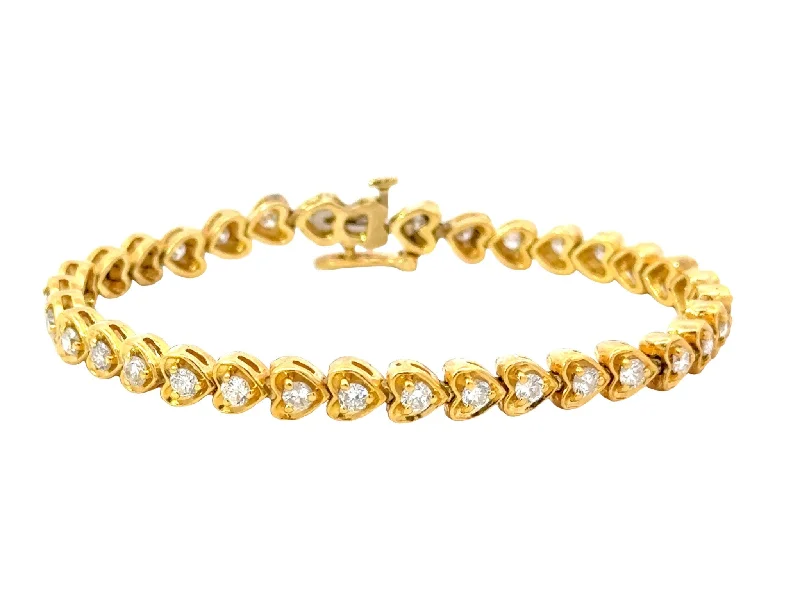 Fashionable Gold Bracelet for Evening Events-18k Yellow Gold Diamond Heart Tennis Bracelet