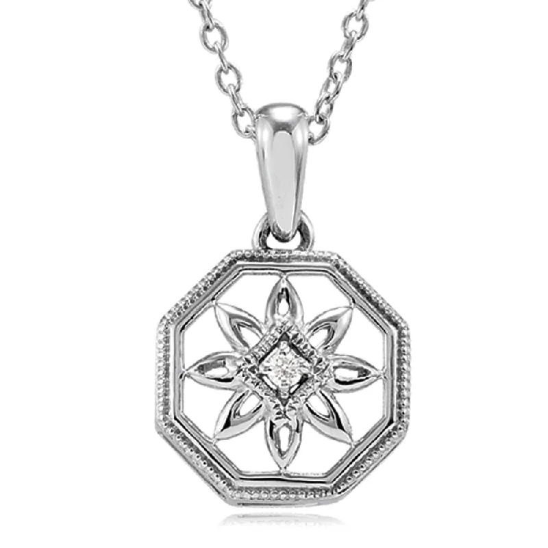 Luxury Crystal Necklace for Glamour-Vintage Style Diamond Octagon Necklace in Sterling Silver