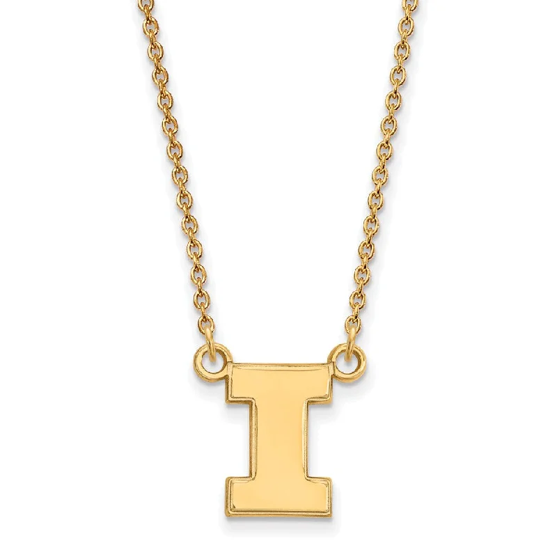 Trendy Gemstone Necklace-14k Gold Plated Silver U of Illinois Small Initial I Pendant Necklace