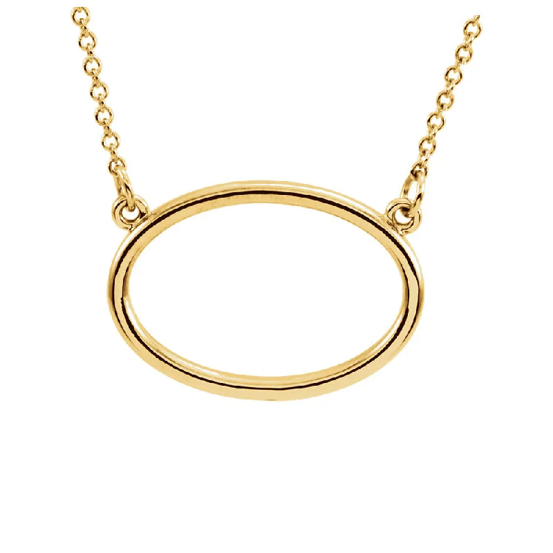 Long Chain Necklace for Layering-Polished 19mm Horizontal Oval Necklace in 14k Yellow Gold, 16 Inch