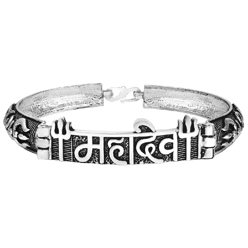 Handcrafted Bangle Bracelets for Women-Mahi Silver Oxidised Plated Mahadev and Trishul Bracelet Kada for Mens (BR1100479R)