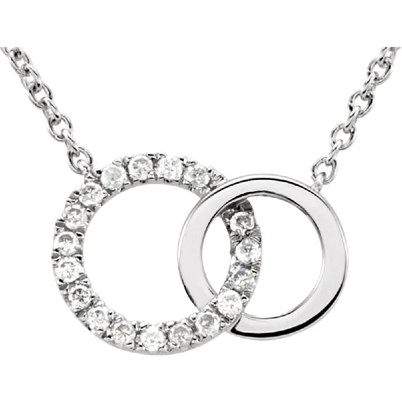 Black Necklace for Fashionable Women-.06 Ctw Diamond Double Circle Necklace in 14k White Gold, 18 Inch