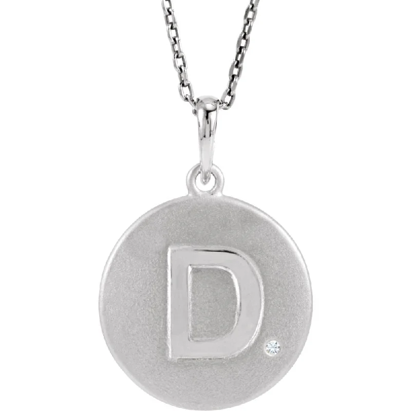 Crystal Necklace for Special Occasions-The Emma Sterling Silver Diamond Block Initial D Disc Necklace, 18 In.