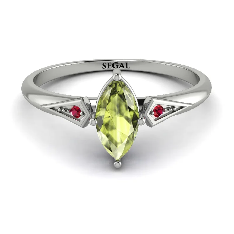 Gold Engagement Ring-Marquise Peridot Geometrical Engagement Ring - Reese No. 712